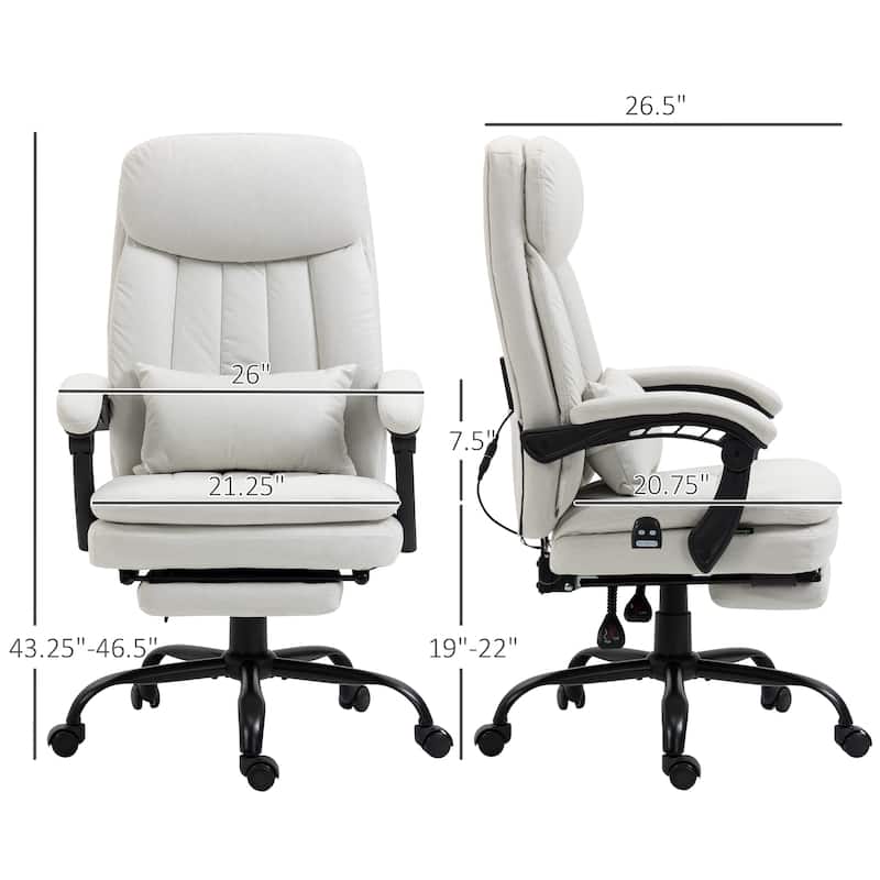 Microfibre 360° Swivel Office Recliner with Vibration Massage, Lumbar Heating, Lumbar Pillow, Footrest, Adjustable Height