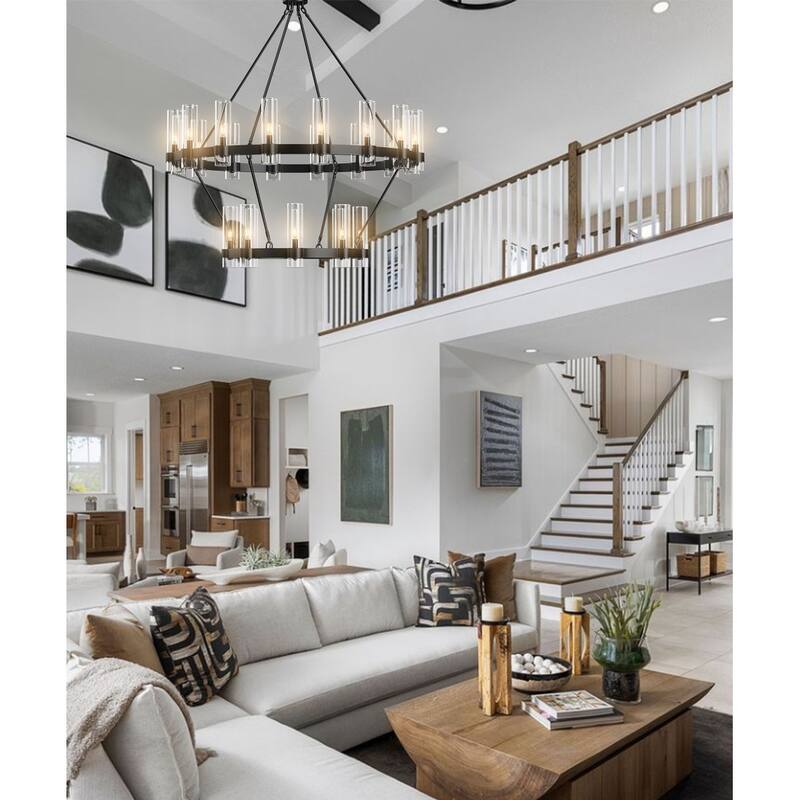 KAYLA 60" 30-Lights Gold Luxury Wagon Wheel Chandelier