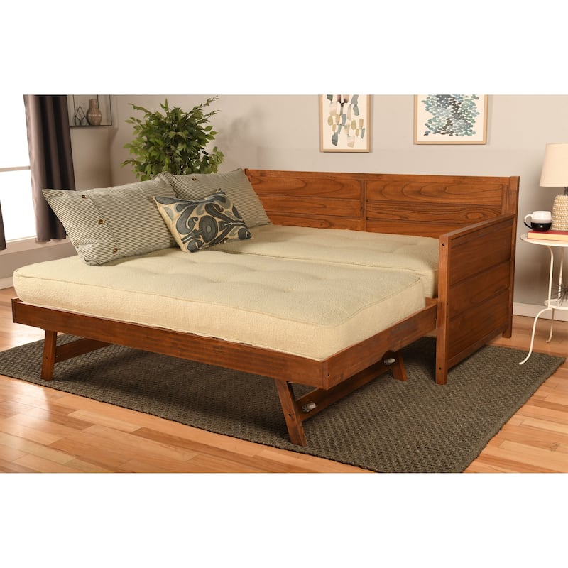 Somette Marisa Daybed with Pop Up Trundle in Weathered Brown with Mattresses - Canton Cream