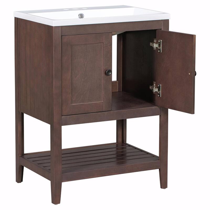 24" Bathroom Vanity with Ceramic Sink and Open Shelf