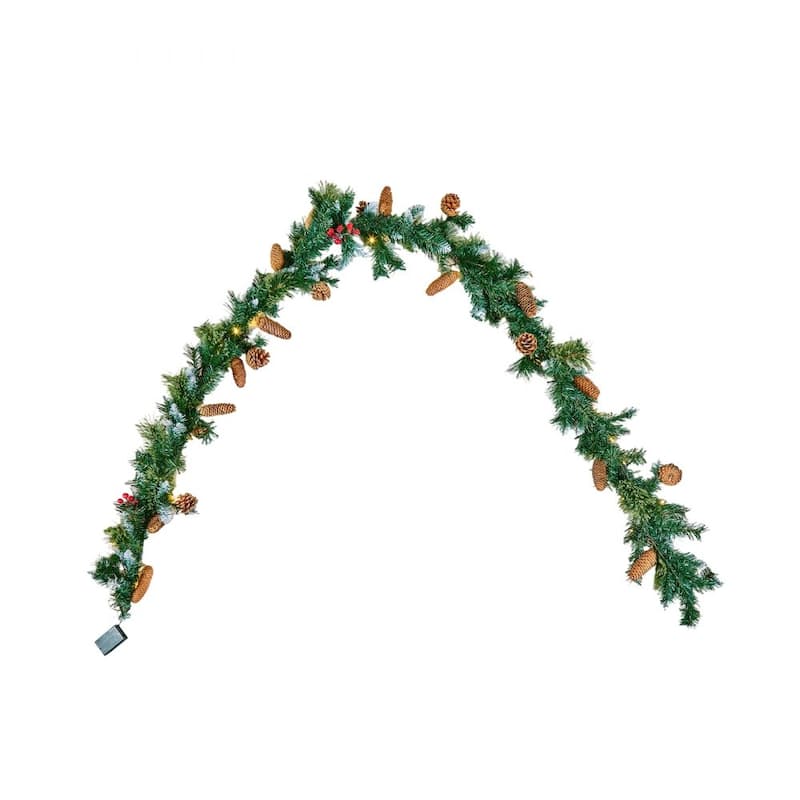 Holiday Greenery Garland 9ft Long with Warm White LED Lights and Lifelike Pinecones - 108.27” x 11.02” x 5.91”