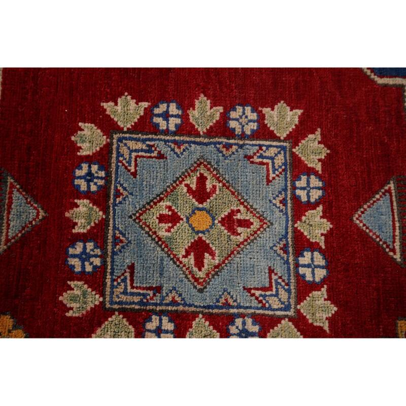 Hand Knotted Oriental 100% Wool Carpet Traditional Geometric Red Kazak Area Rug - 8' 7'' X 6' 2''