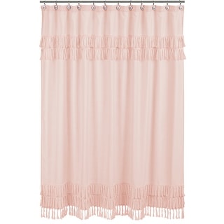 Pink Boho Bohemian Bathroom Fabric Bath Shower Curtain - Solid Blush Shabby Chic Princess Luxurious Luxury Elegant Tassel Fringe