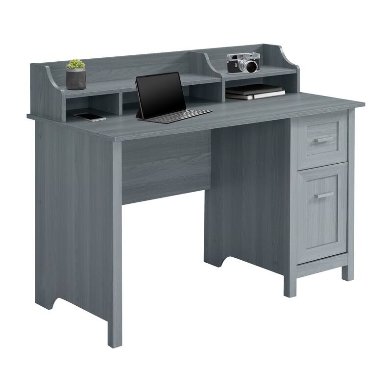 Modern Classic Writing Desk with Storage Hutch, Pullout Drawer, and Organizational Shelves for Home Office