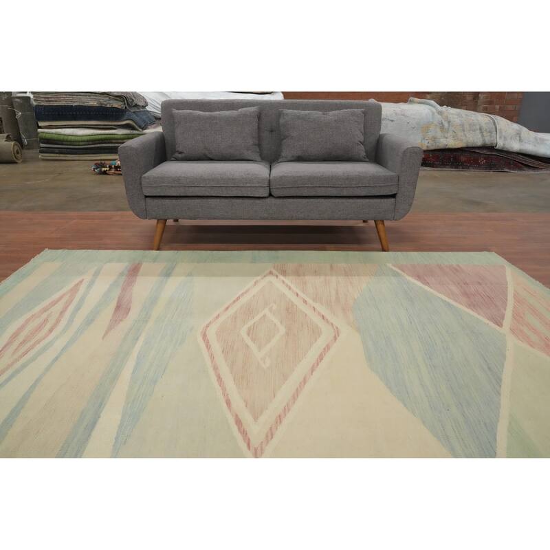 Hand Woven Oriental 100% Wool Carpet Southwestern Modern Multi-Colored Kilim Area Rug - 8' 7'' X 6' 4''