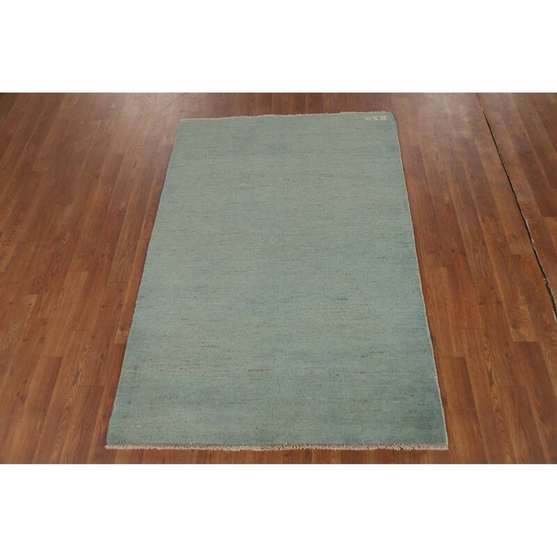 Modern Gabbeh Oriental Foyer Rug Hand-Knotted Blue Wool Carpet - 3'5"x 4'11"