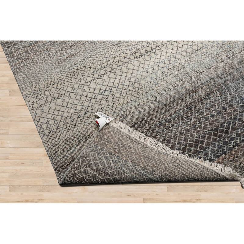 Beige Tibetan Wool & Bamboo Silk Hand Knotted Rug Geometric Style - 8' x 10'