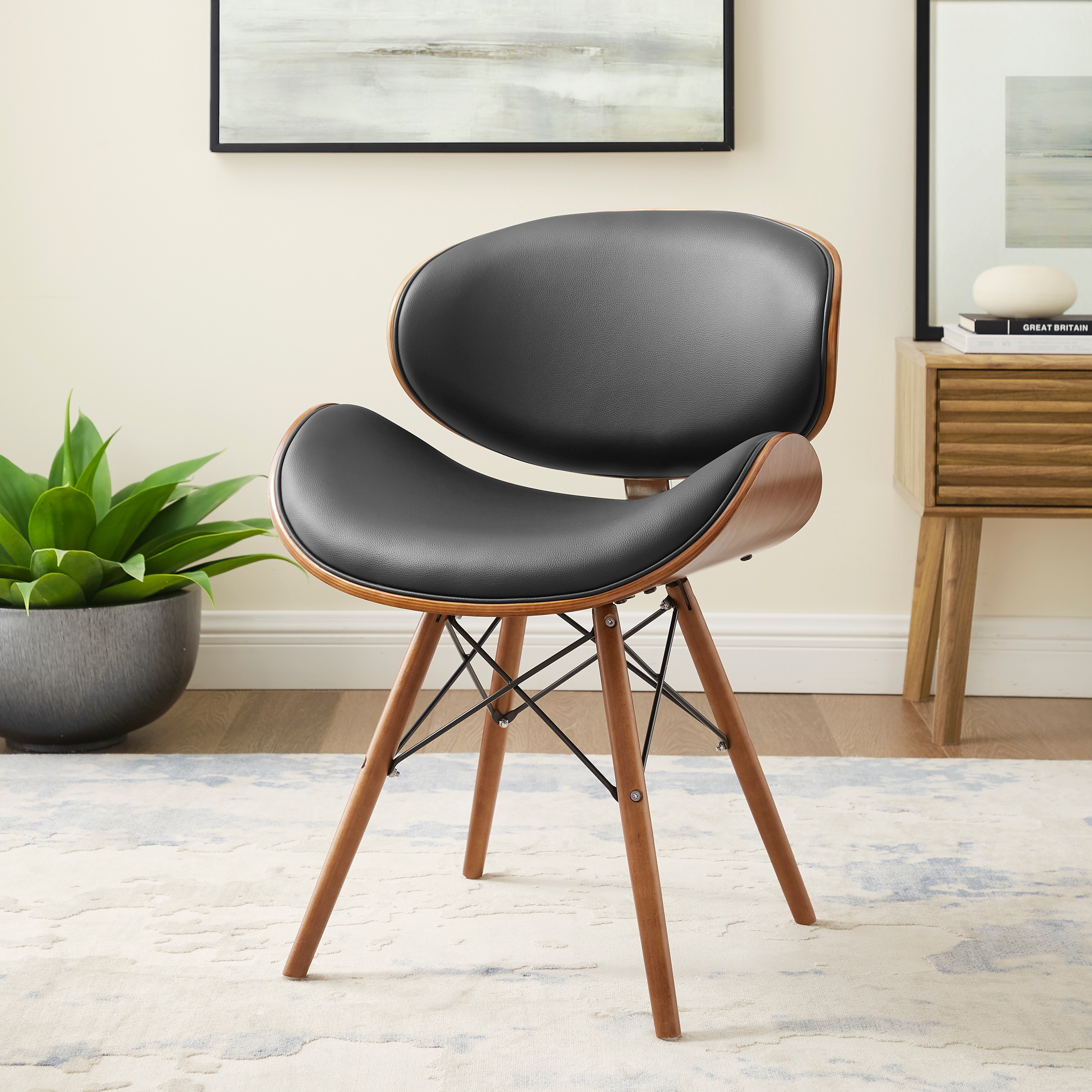 Corvus Madonna Mid-Century Walnut and Black Finish Accent Chair