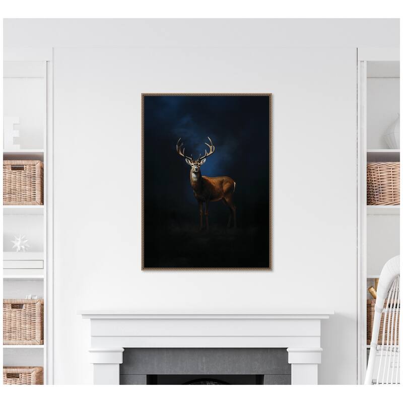 Kate and Laurel Cobalt Night Sky Deer by The Creative Bunch Studio Framed Canvas Wall Art Print