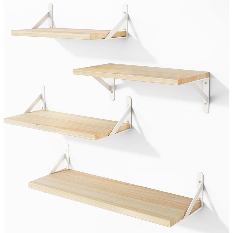 Floating Shelves for Wall, Different Sizes Walnut Wall Shelves - 4.3"D x 6.1"W x 16.5"H - Natural Wood&white