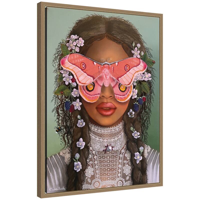 Kate and Laurel In The Garden With Antheia by Charlotte Brindley Framed Canvas Wall Art Print - 18x24 - Gold