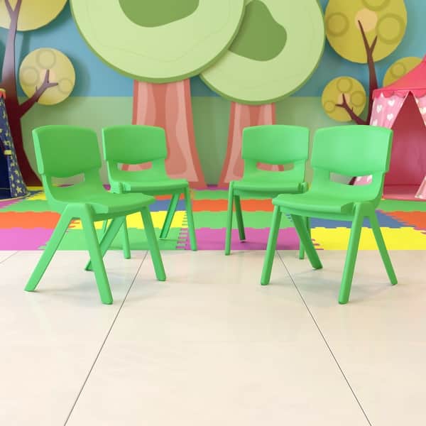 slide 2 of 35, 4 Pack Plastic Stack School Chair with 15.5"H Seat, 3rd-7th School Chair Green