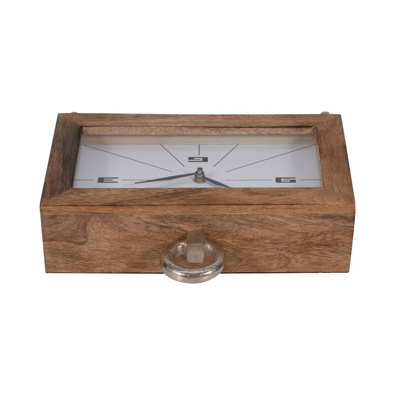 Sagebrook Home Elegance 10" Modern Rectangle Brown Table Clock, Wood, Aluminum, Glass & MDF - 10" x 3" x 9"