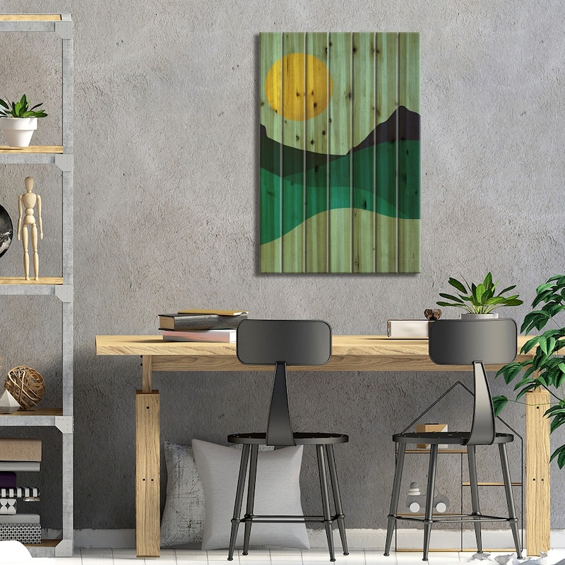 Chartreuse Moon Print On Wood by Reyna Noriega - Multi-Color