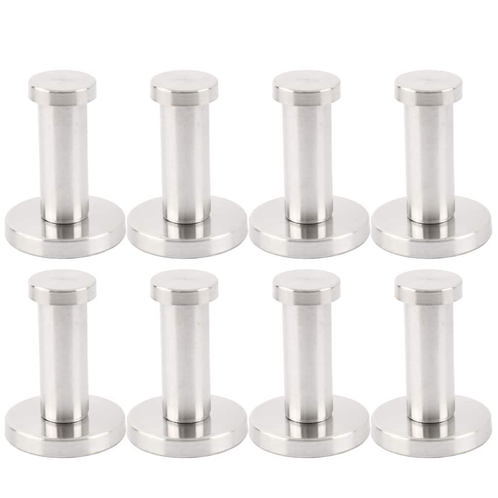 8pcs Stainless Steel Round Wall Mount Shower Robe Towel Hanger Hook - Silver Tone - 1.57" x 2"(Base D*H)