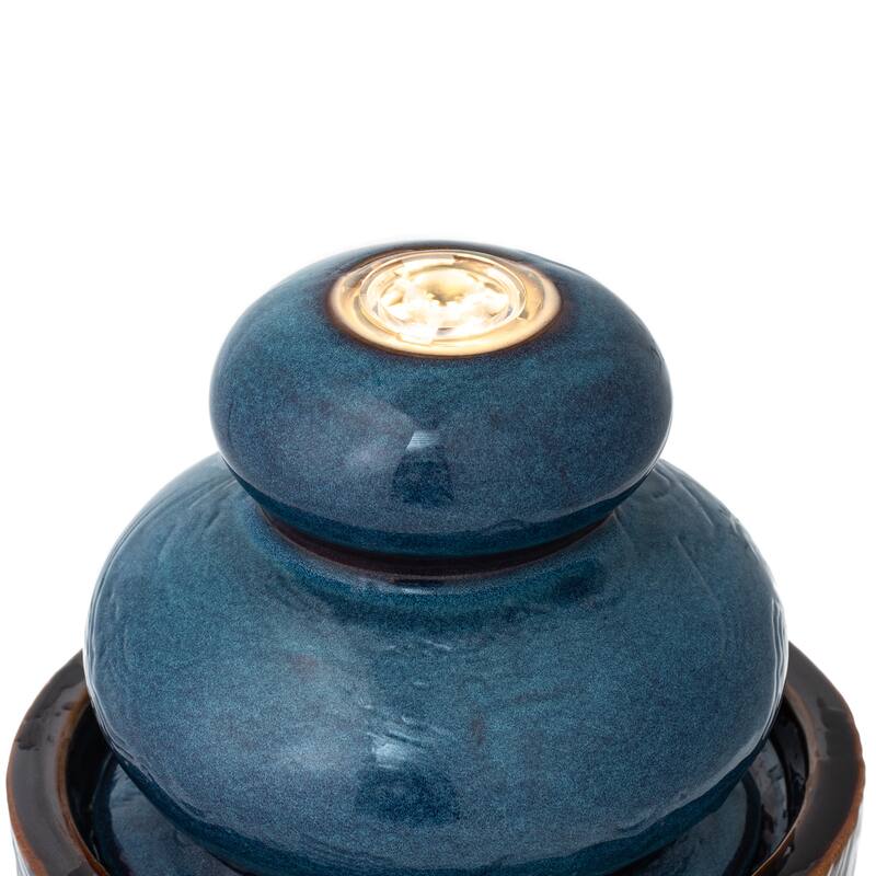 Glitzhome 8.75"H Ceramic Leaf Textured Tabletop Water Fountain with LED Lights