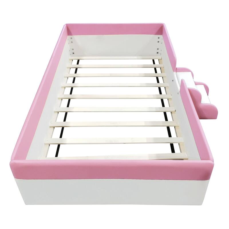 Upholstered Daybed with Enclosed Fence and Sturdy Stairs,for Relaxing and Playful Home Moments