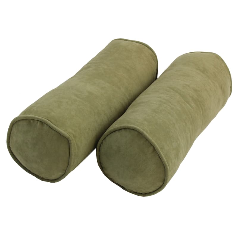 20-inch by 8-inch Corded Microsuede Bolster Pillows (Set of 2) - Sage