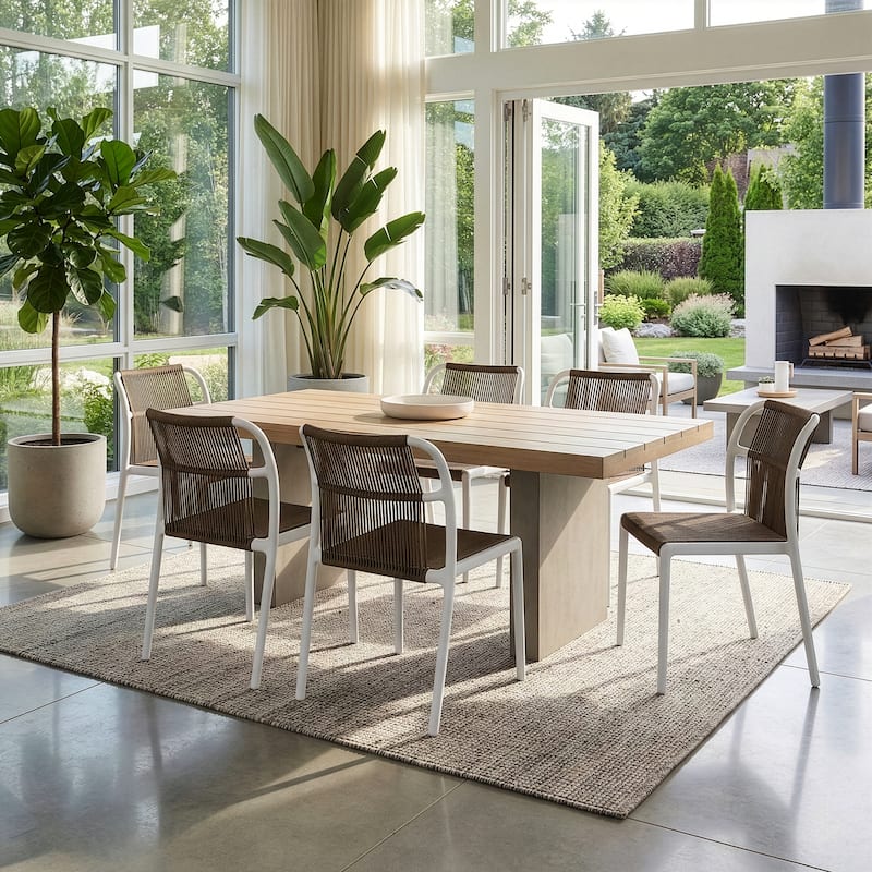 Set of 12 Belden Brown Woven Rope Fabric Dining Chair with Plastic Frame