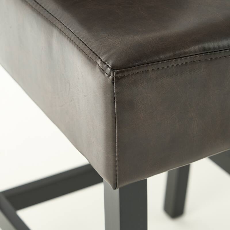 Roomfitters 26" Bonded Leather Counter Height Barstools, Set of 2 Upholstered Chairs with Wood Frame, Brown