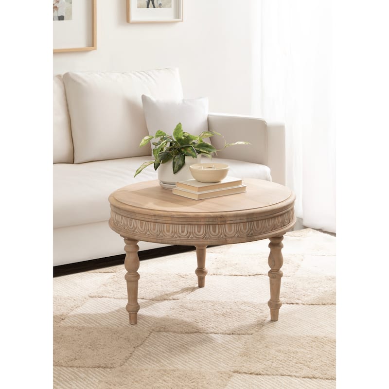 Kate and Laurel Patresa Carved Round Wood Coffee Table - 28x28x18