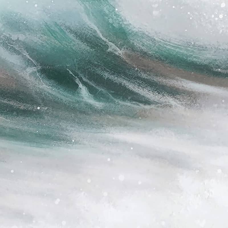39 x 59 Hand Painted Cresting Waves, White Frame, Seafoam Green, Ocean Blue - Sea Green, Ocean Blue, White