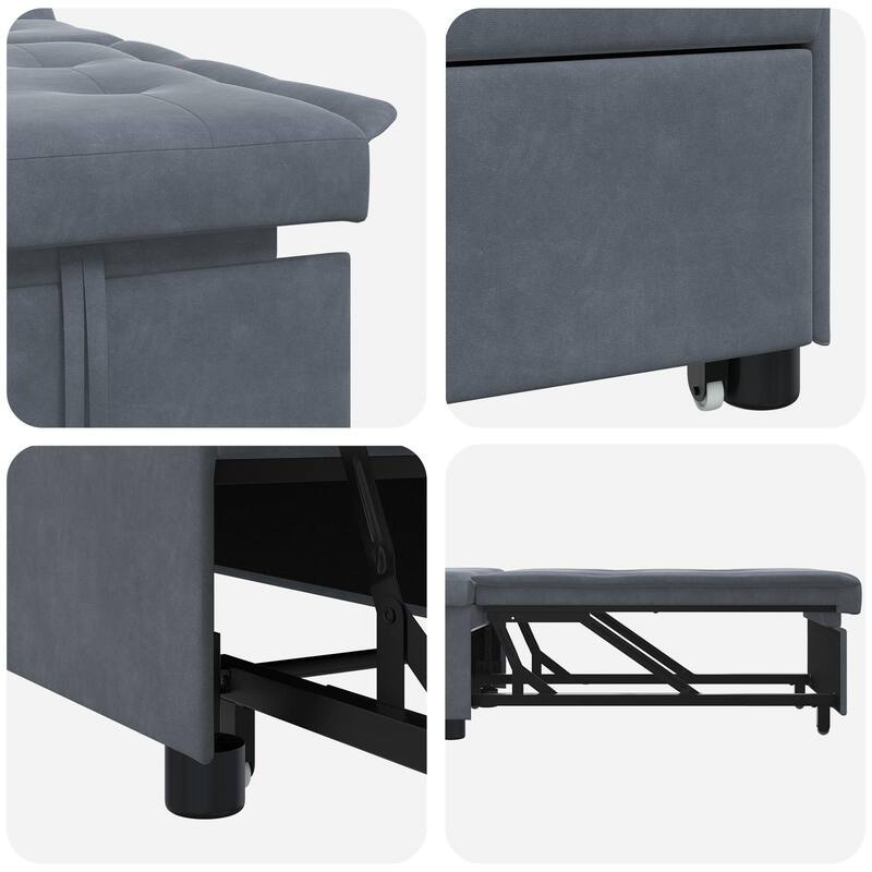 vidaXL Sofa Bed 3-in-1 Pull-Out Design Black/Dark Grey Velvet - 76.4 x 26.4 x 32.3