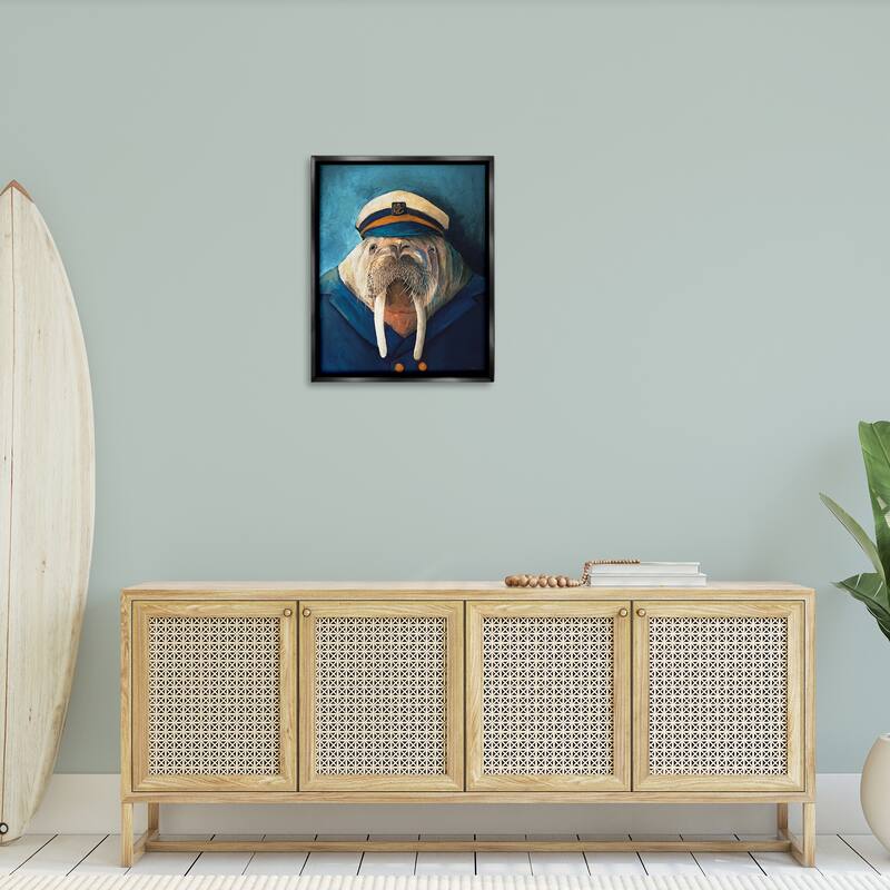 Stupell Sailor Captain Walrus Framed Floater Canvas Wall Art Design By Kamdon Kreations