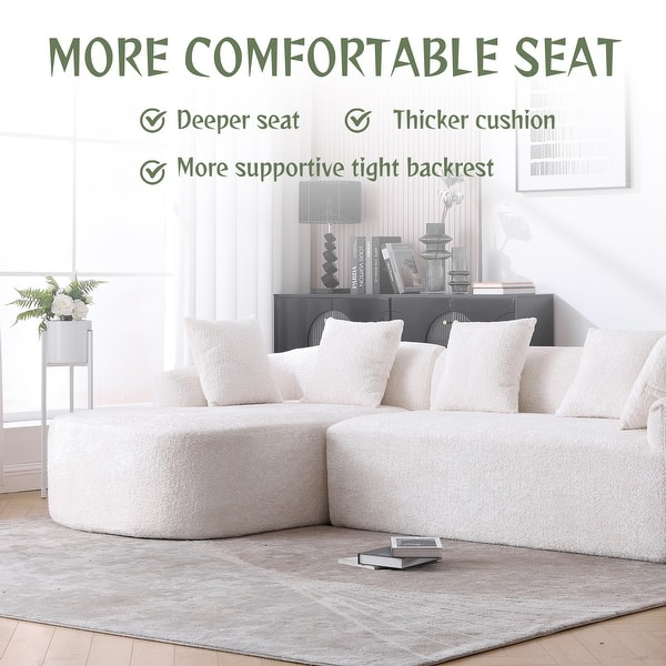 Boucle L-Shape Upholstered Sectional Sofa with Chaise,5 Throw