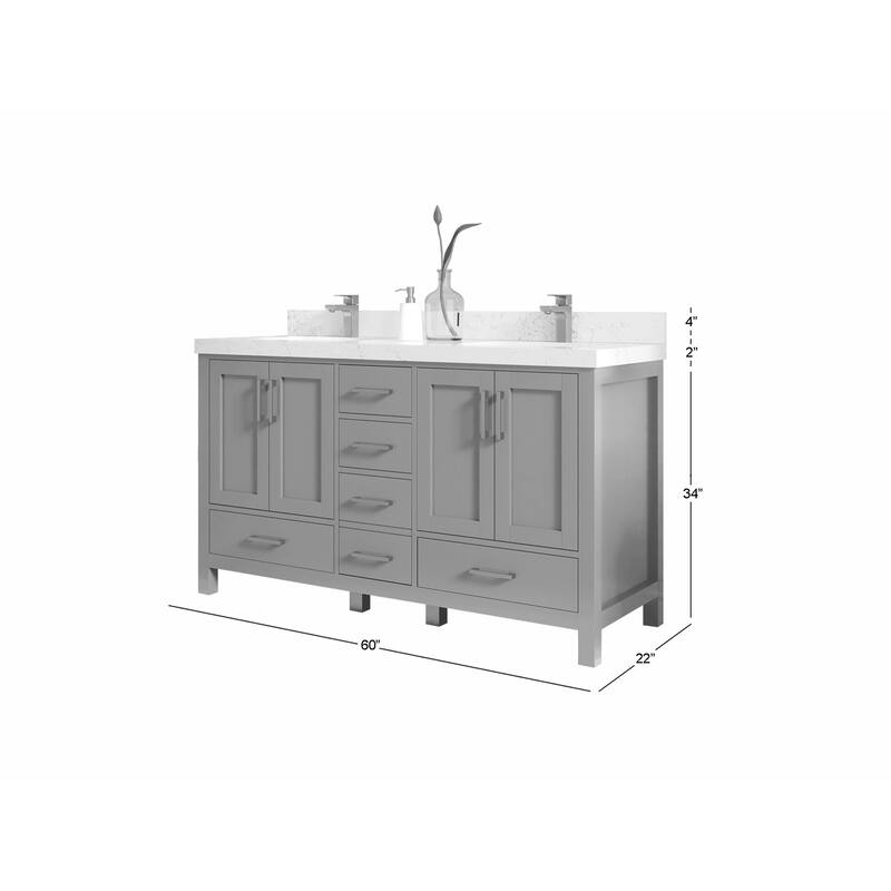 Willow Collections 60 in. W x 22 in. D Malibu Double Sink Bathroom Vanity with Countertop