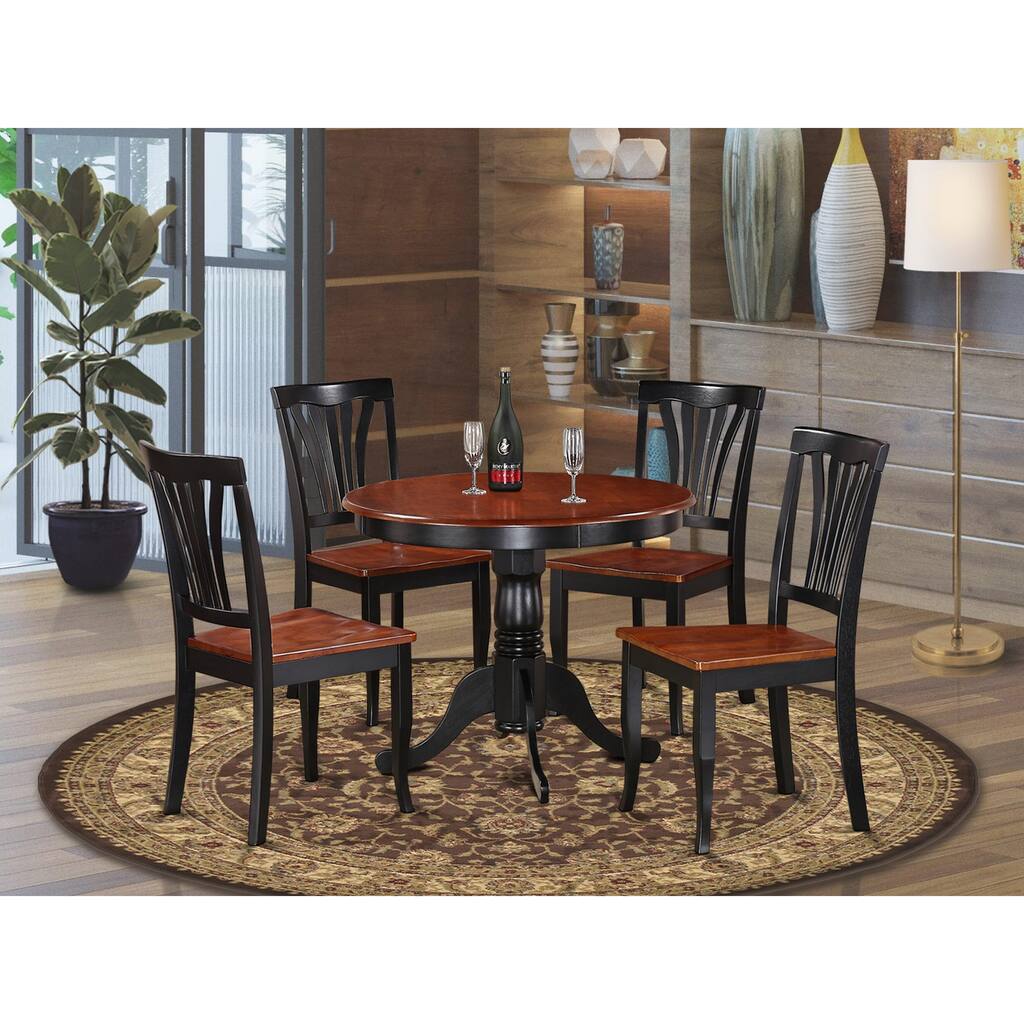 East West Furniture ANAV5-BLK-W 5 Piece Kitchen Table Set- a Round Dining Room Table and 4 Dining Chairs, Black & Cherry