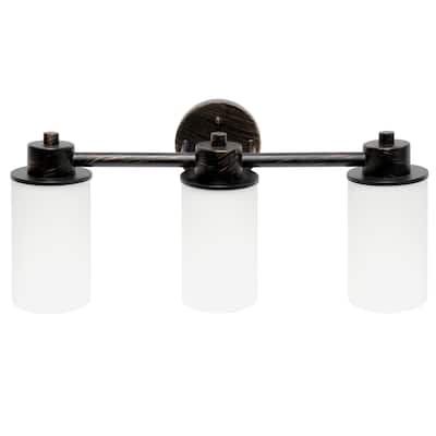 Wall Mounted Three Light Vanity Fixture with Opaque Glass Shade - 20.75" - Oil Rubbed Bronze and White