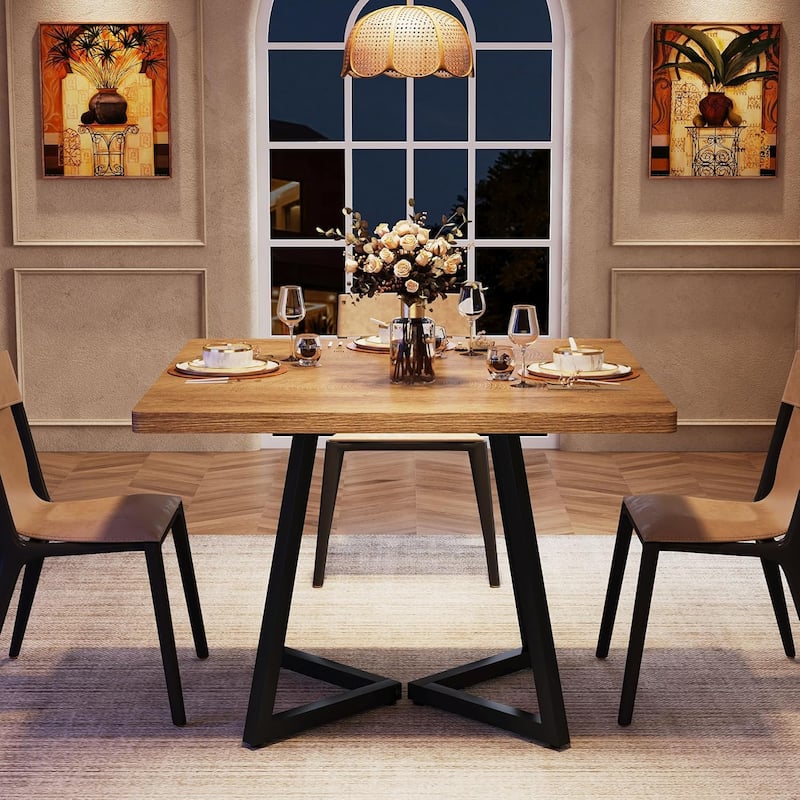 Small Dining Table for 4, 31.5 Inches Industrial Dinner Table with Metal Base