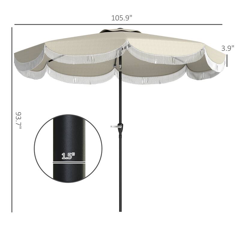 8.8 Foot Outdoor Patio Umbrella with UPF 30+ Tiltable Canopy Hand Crank Vented Top Eight Ribs - 8.8' x 7.8' H