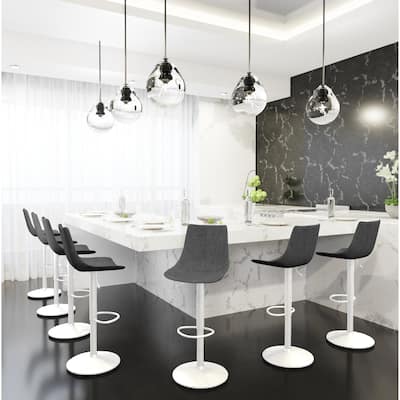 Adjustable Height Bar Stool in Leather Upholstery With White Iron Base Tilbury Collection
