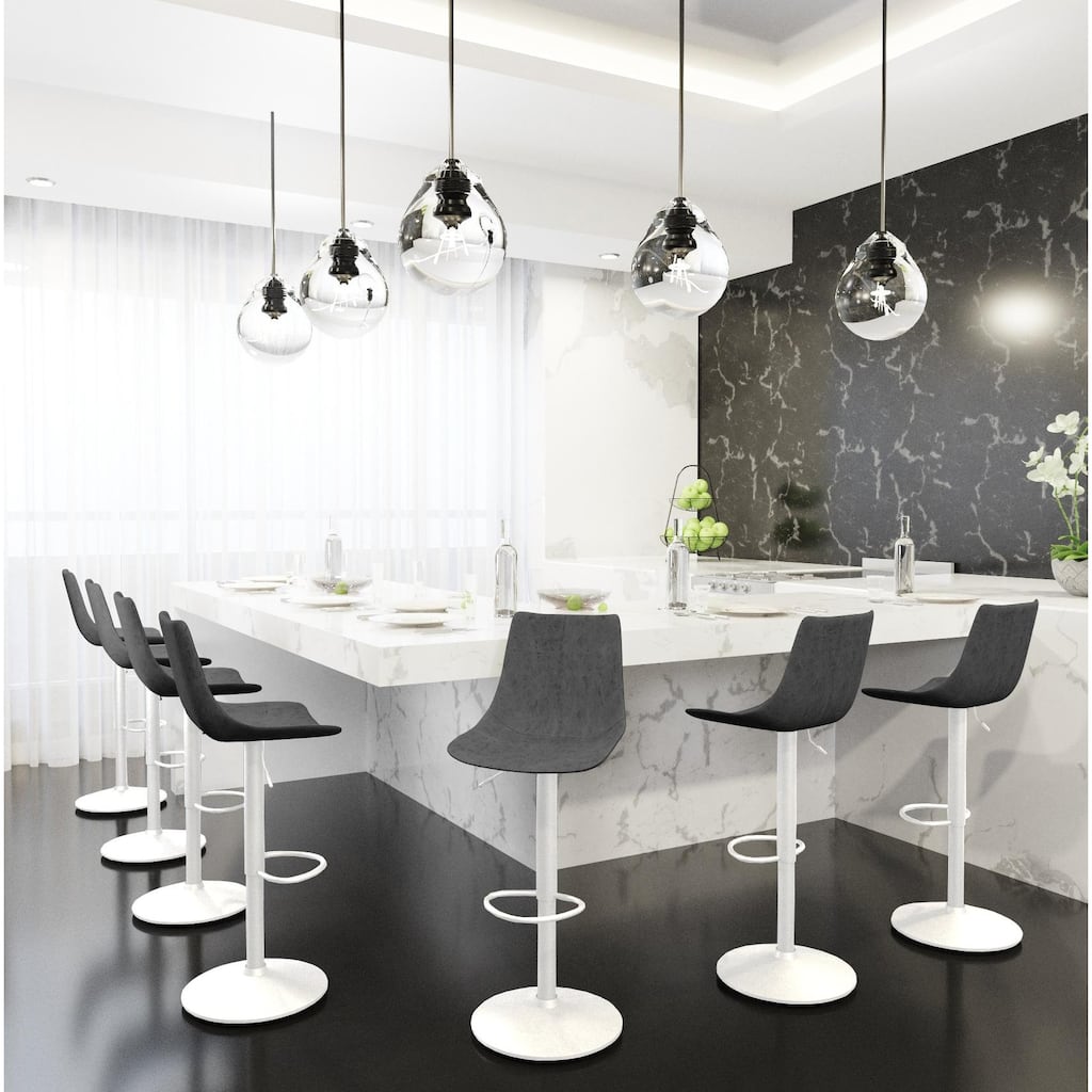 Adjustable Height Bar Stool in Leather Upholstery With White Iron Base Tilbury Collection