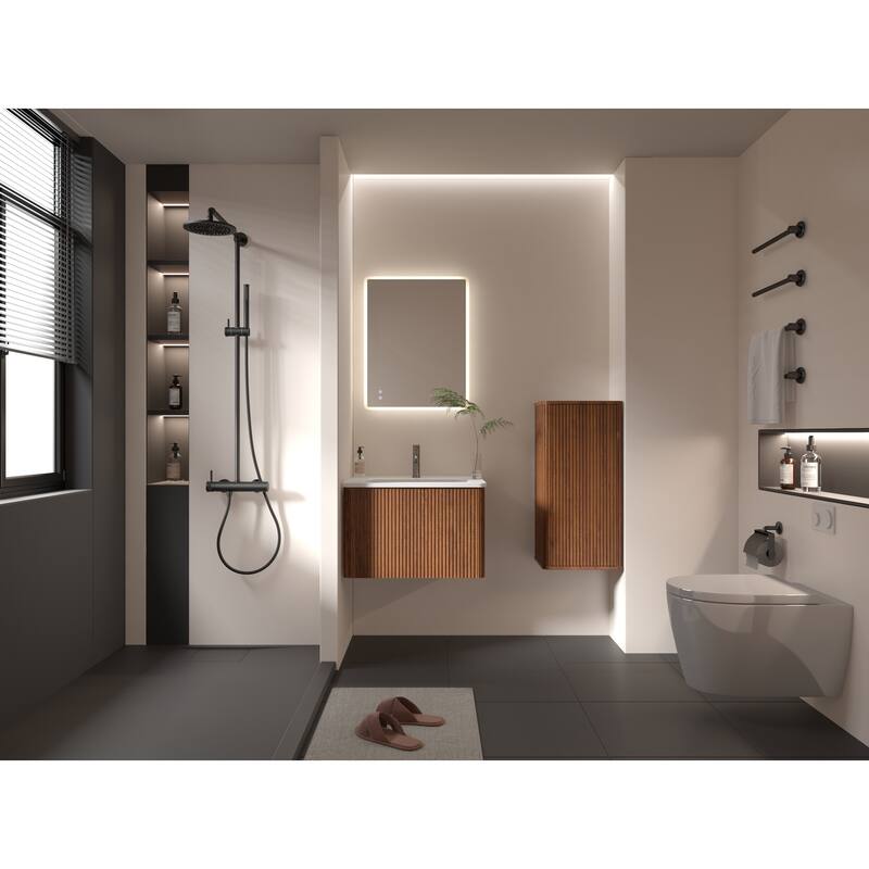 GDFStudio - Floating Wall-Mounted Side Cabinet with Curved Edges and Push-Open Door, Pre-Assembled Storage