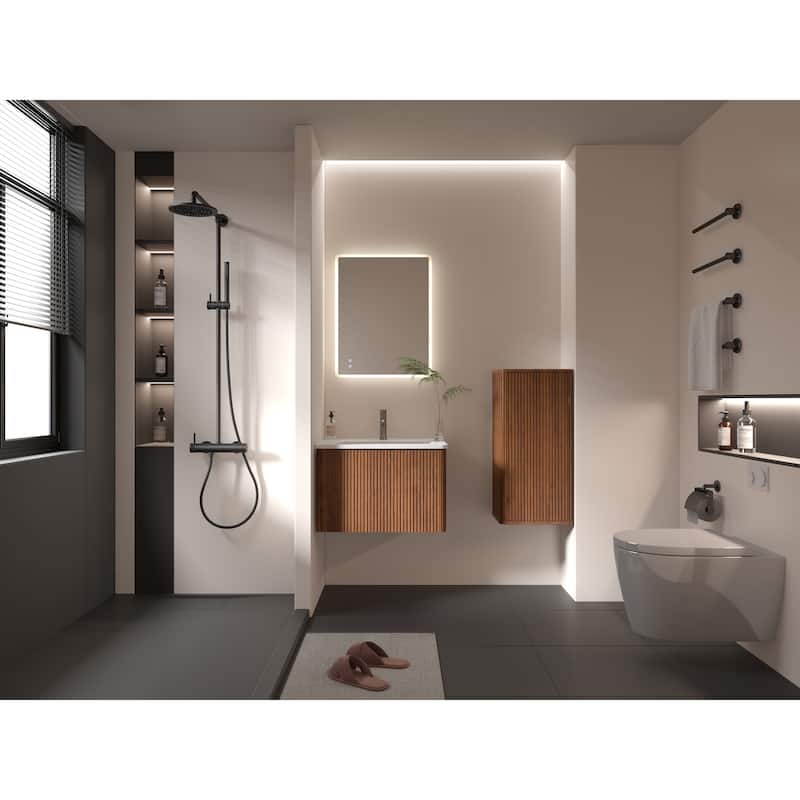 Striped Walnut Bathroom Floating Side Cabinet, Wall-mounted Storage Cabinet for Small Spaces