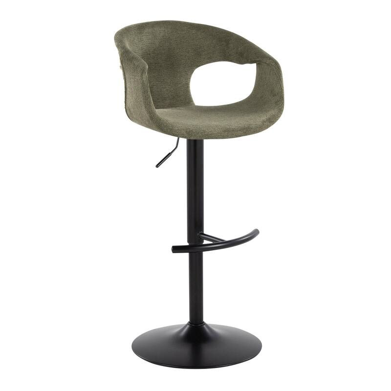 Porch & Den Saurya Adjustable Bar Stool with Rounded T Footrest (Set of 2) - Green Fabric/Black Metal