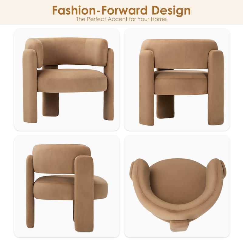 Modern Velvet Barrel Accent Chair - 3-Leg Design for Living Room, Bedroom