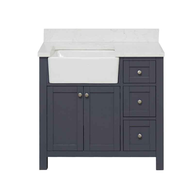 KitchenBathCollection Yorkshire 36" Farmhouse Bathroom Vanity with Engineered Marble Top