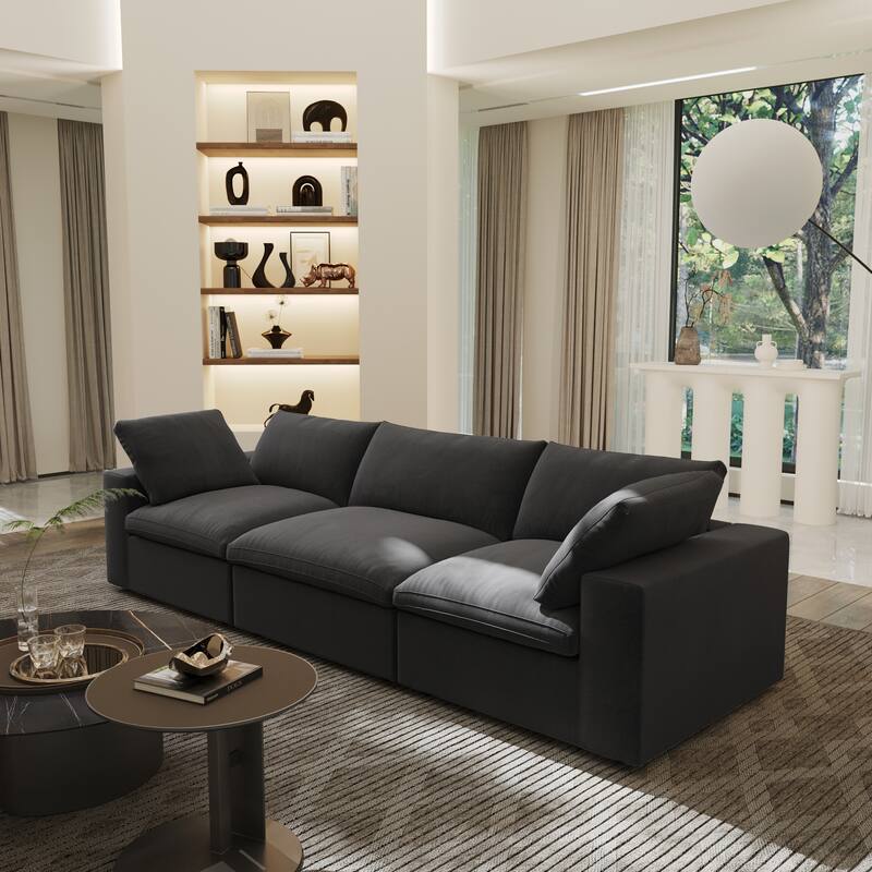 3-Seater Linen Sectional Sofa Modern Upholstered Couch