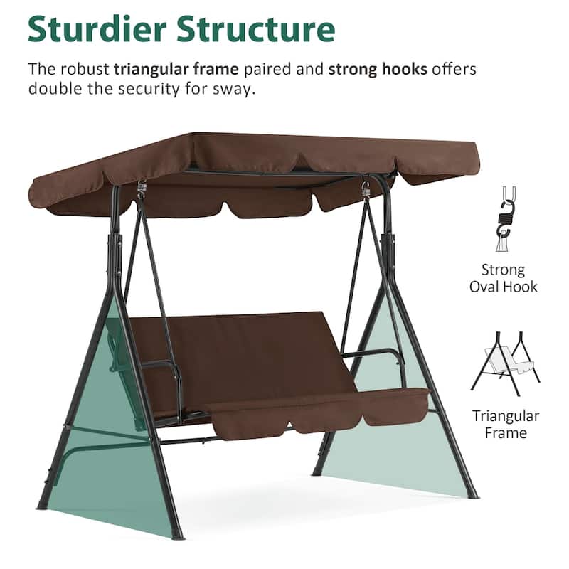 MCombo 3-Person Patio Swing Chair, Adjustable Canopy Hanging Swing, Removable Cushions, 4003