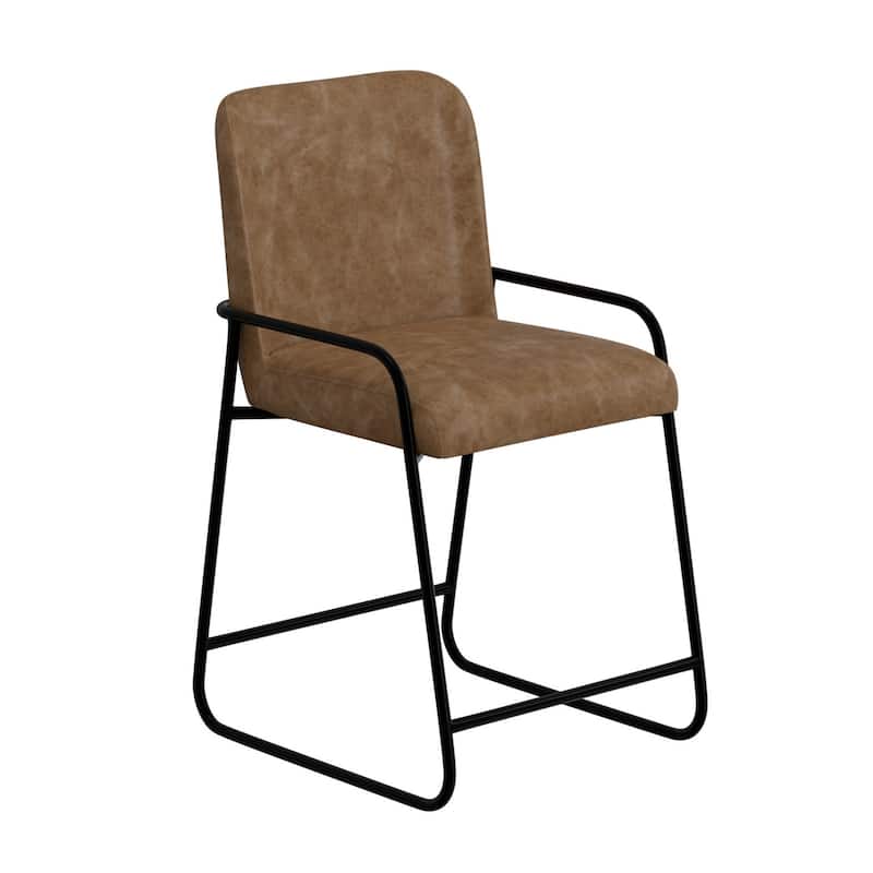 Suze Counter Height Chair, Arched Back, Black, Cognac Brown Faux Leather