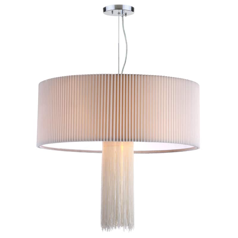 SAFAVIEH Lighting Anushree Adjustable 3-Light Chrome Pendant - 23.625"x23.625"x29 - 95 - Chrome/Cream - 24Wx24Dx95H