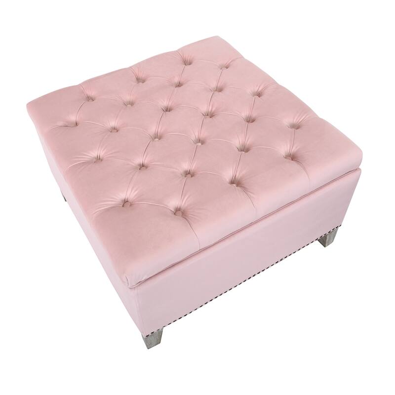 29.5" Wide Velvet Tufted Square Ottoman With Storage