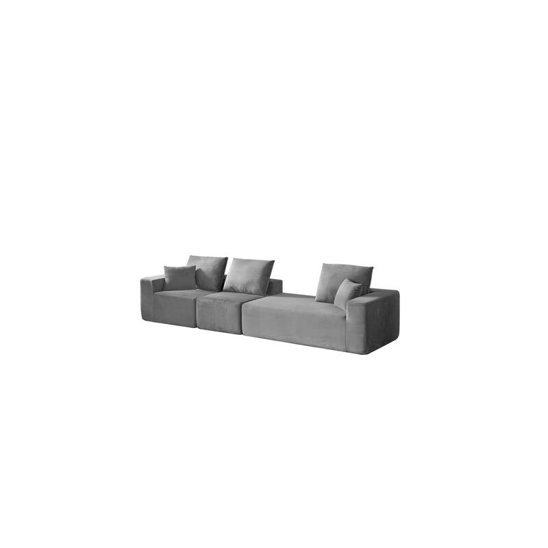 Modular Sectional Sofa with L Shape Chaise Lounge, Corduroy Upholstered 3 Seater Sofa, Deep Seat Cloud Sofa with Pillows