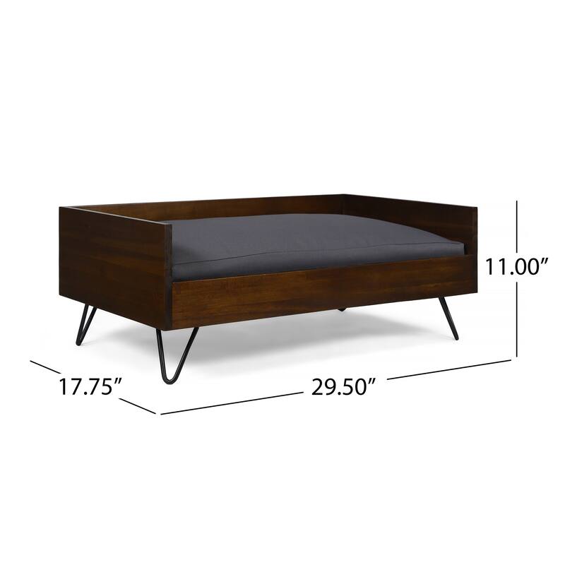 Roomfitters Solid Wood Pet Bed with Metal Legs, Modern Frame and Cushion, Indoor Lounge in Walnut Brown