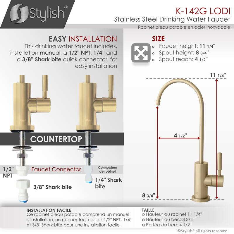 Single Handle Pull Down Kitchen Faucet with Cold Water Tap in Gold