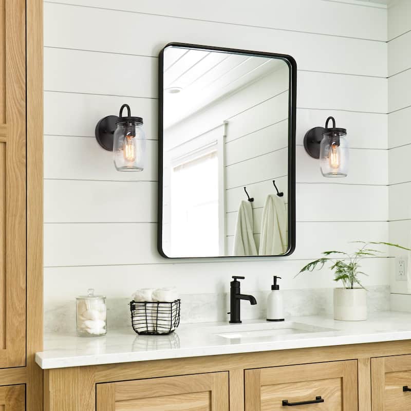 Farmhouse Industrial 1-Light Glass Wall Sconce Mason Jar Bathroom Vanity Lights - W4.75" x E7" x H8.75"